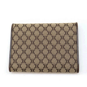 Celine Wallet Brown Tri Leather Canvas Beige fold
